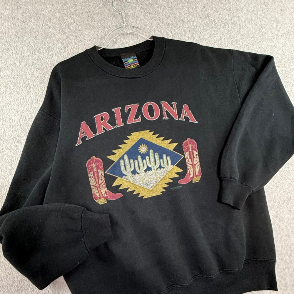 Vintage Arizona Sweatshirt Mens Large Black Vintage 90s Desert Cowboy Boots